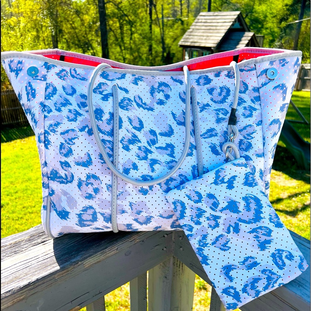 Large icy cheetah neoprene tote!